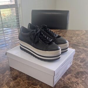 Platform Lace-Up Sneakers - Black